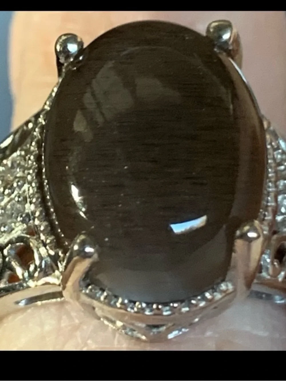 Sterling Silver Djoy Golden Sheen Moonstone Cats Eye Ring sz6